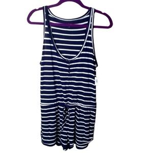 Love by Gap sz S Blue White Stripe Sleeveless Tie Waist Romper Coastal Nautical